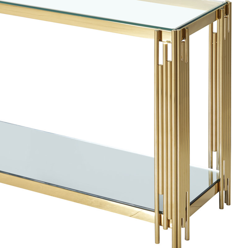 Eesha 47.25'' Glass Top Console Table, Gold