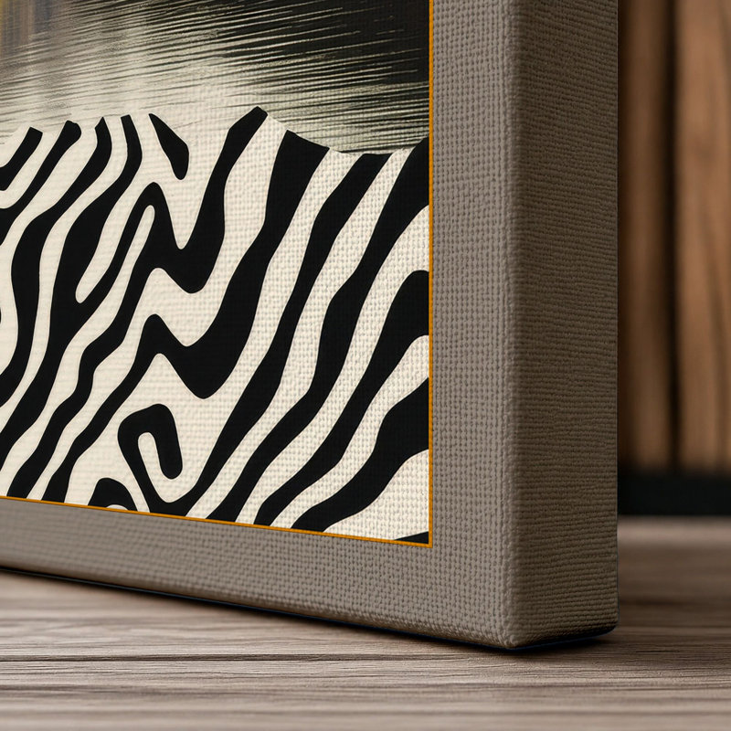 Mountain Between Stripes Eclectic 1 Piece Wrapped Canvas Wall Art, 30x20 - 76.2 x 50.8 cm, Taupe Border