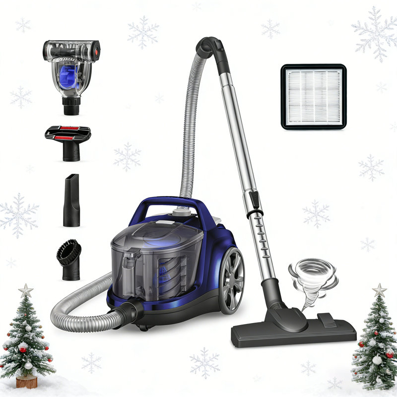 Canister Vacuum, Upgraded 1200W Bagless Canister Vacuum Cleaner, Auto Cord Rewind, H13 HEPA Filter, 3.7Qt Large Capacity, 5 Tools for Hard Floors, Carpet, Pet, Upholstery, Tiles, Car