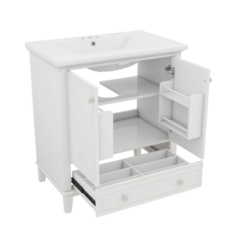Meuble-lavabo 30 po avec évier encastré encastré et tiroir, Blanc
