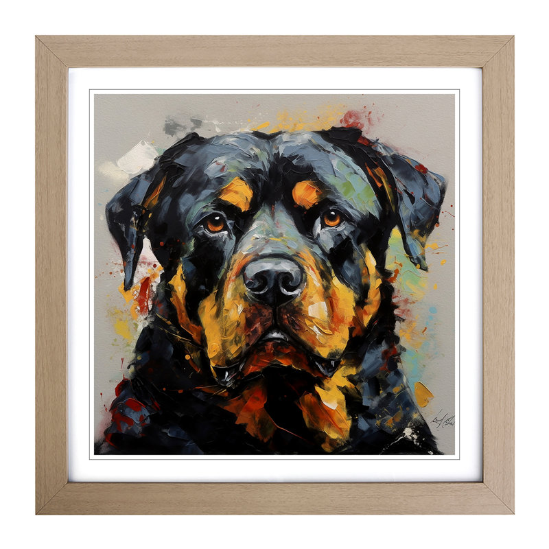 Rottweiler Abstract Expressionism No.3 - Framed Print, Oak