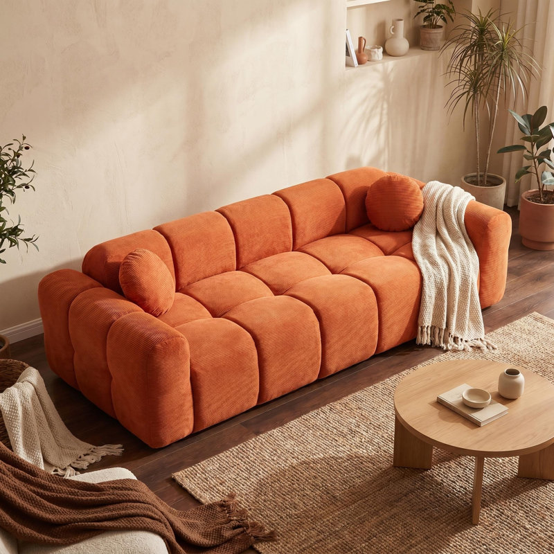 Très grand canapé à compression 98,4 po, canapé en velours côtelé nuage pour le salon, canapé rembourré 4 places avec 2 coussins, emballage sous vide facile à déplacer pour les petits espaces, appartement, studio