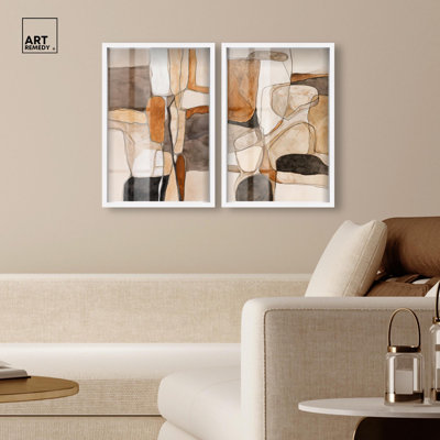 Ensemble de décorations murales « Quarry Wall Abstract » en style boho doré par Art Remedy, cadre noir, 10 x 15
