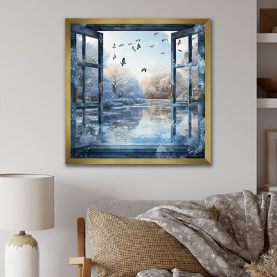 «Winter Window By The Lake - Winter Landscape», art mural