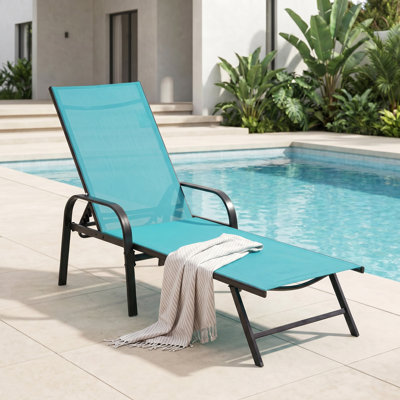 Patio Chaise Lounge Chair, Portable Outdoor Folding Recliner with Reclining Back, Breathable Mesh Seat for Beach, Poolside, Yard