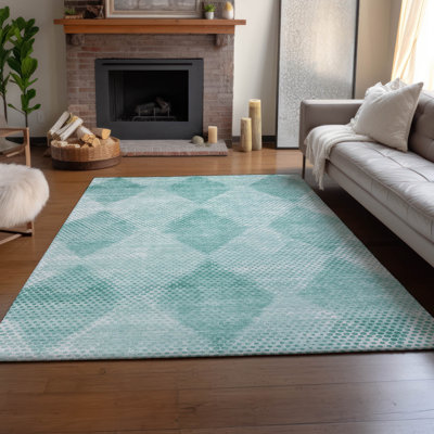 Premium Machine Washable Cerrito Amf539 Teal Rug