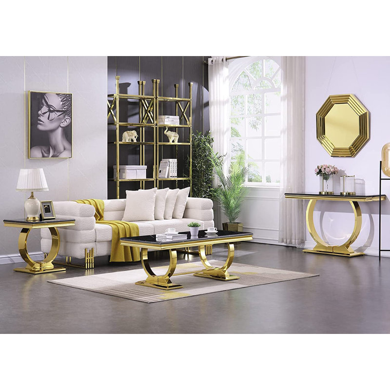 Table basse Lisandru, Noir, Or