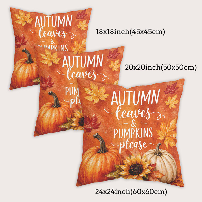 Housses de coussin en microfibre JYK, Aquarelle orange feuilles citrouille