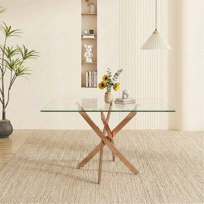 Rectangular Dining Table, 47.24" Glass Dining Table with Gold Legs, Modern Kitchen Table for Home Kitchen, Dining Room