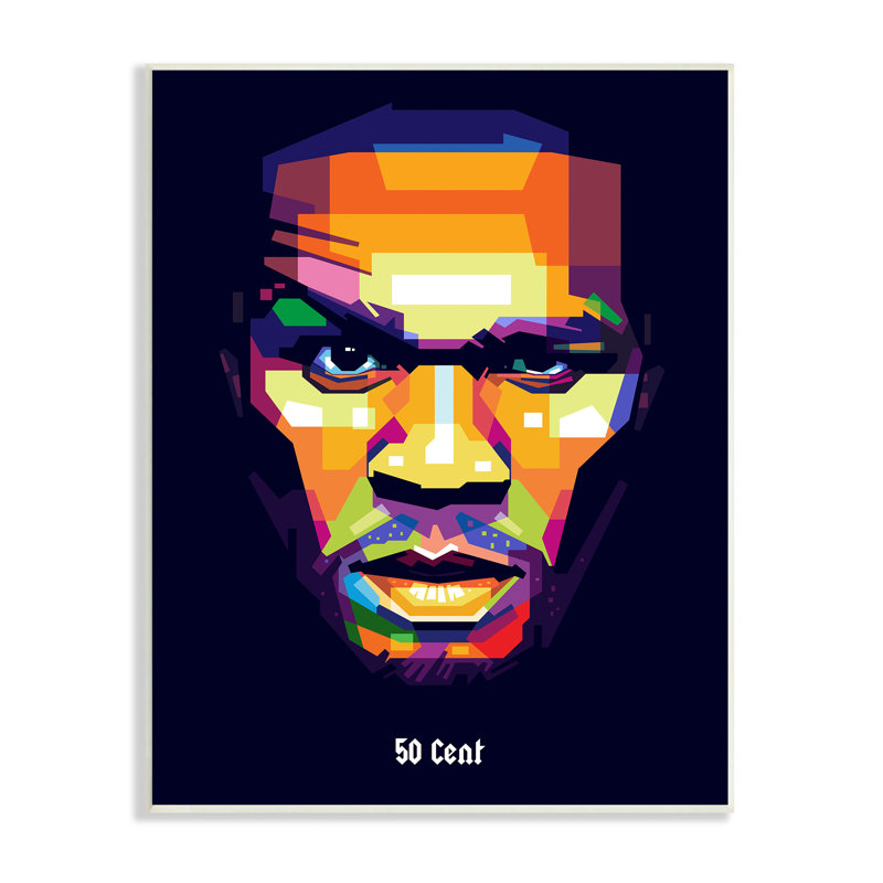 «50 Cent Modern Geometric Portrait Abstract Shapes» par Birch & Ink - impression, H 20 po x l 16 po x P 1,5 po