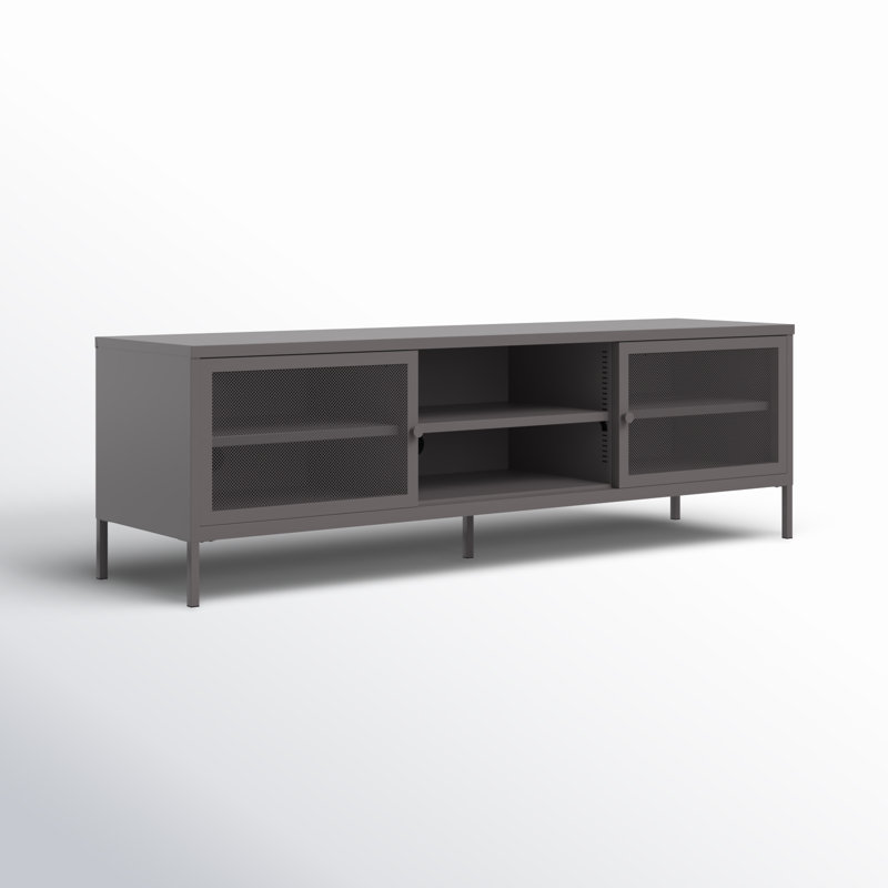Aprel Metal TV Stand for TVs up to 65" with Perforated Metal Sliding Doors