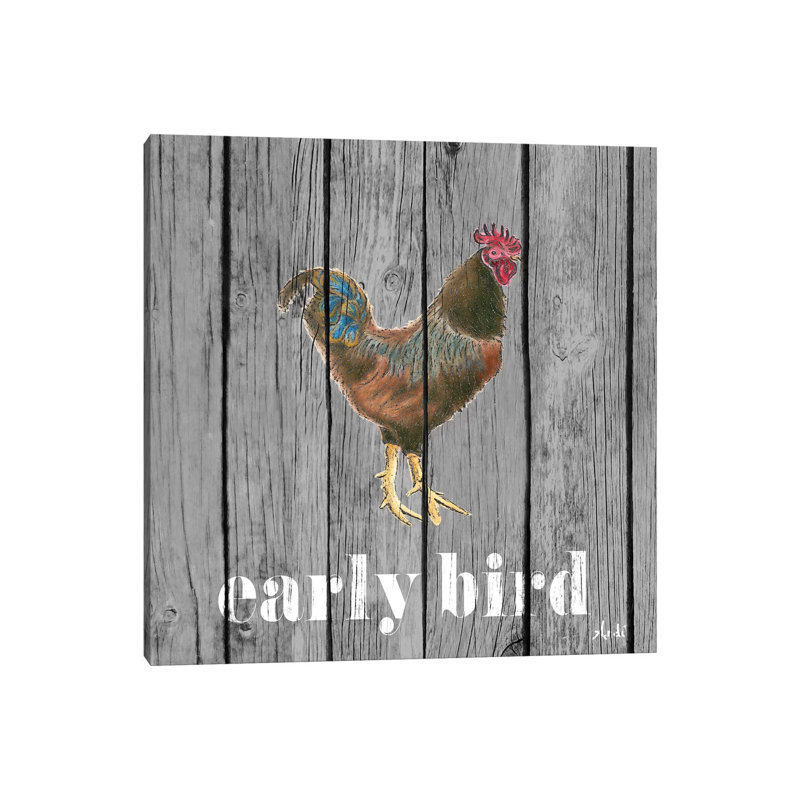 Early Bird Rooster 1 Piece Wrapped Canvas Wall Art, 93.98 cm H x 93.98 cm W x 1.91 cm D