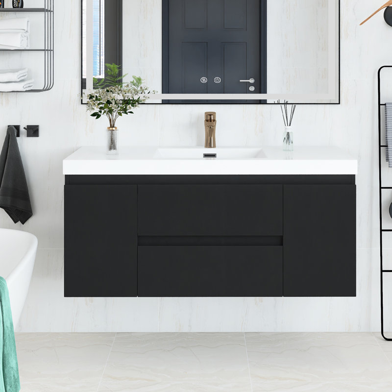 Scottsburg 48'' Single Sink Wall Mounted Bathroom Vanity with Resin Top, Black
