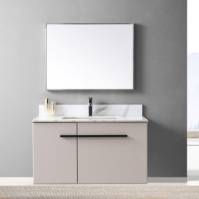 37" Bathroom Vanity Top In Gold Sintered Stone, With Ceramic Undermount Rectangular Sink And Faucet Hole - Luxury Design Orifice Elegant Appearance