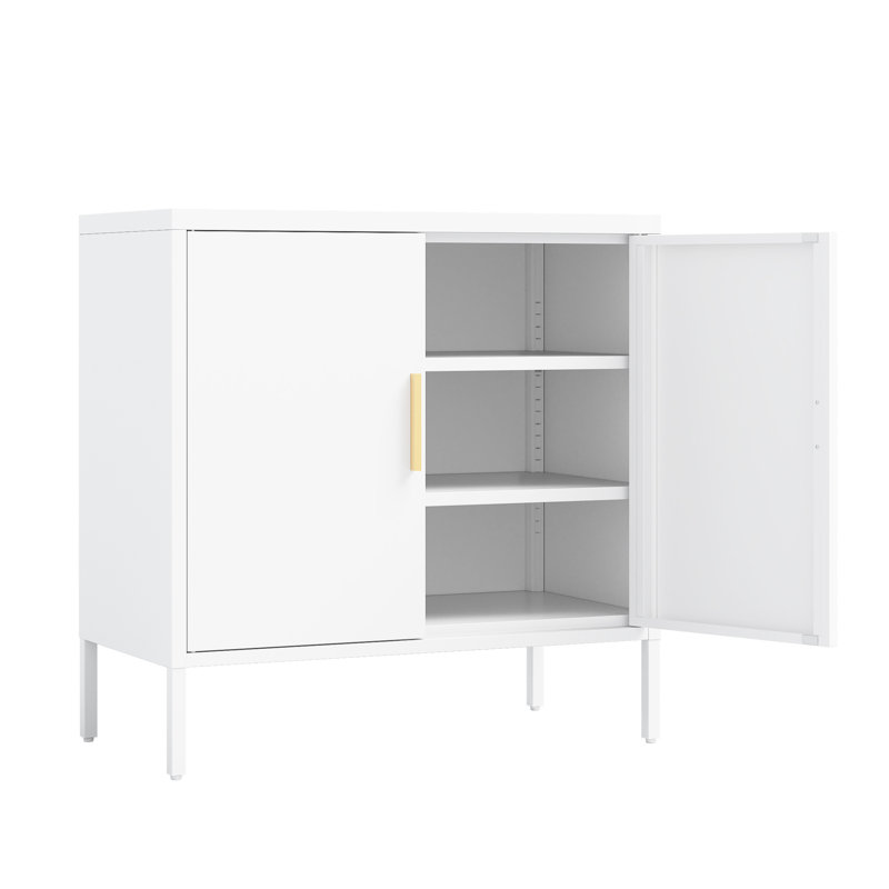 White Steel Metal File Cabinet With 2 Doors And Shelves, Lockable For Valuables In Office Gym, High - Strength Cold Rolled Steel, Frame, 30.75 Dimensions, Knock Down, Assembly Video Guide Color,