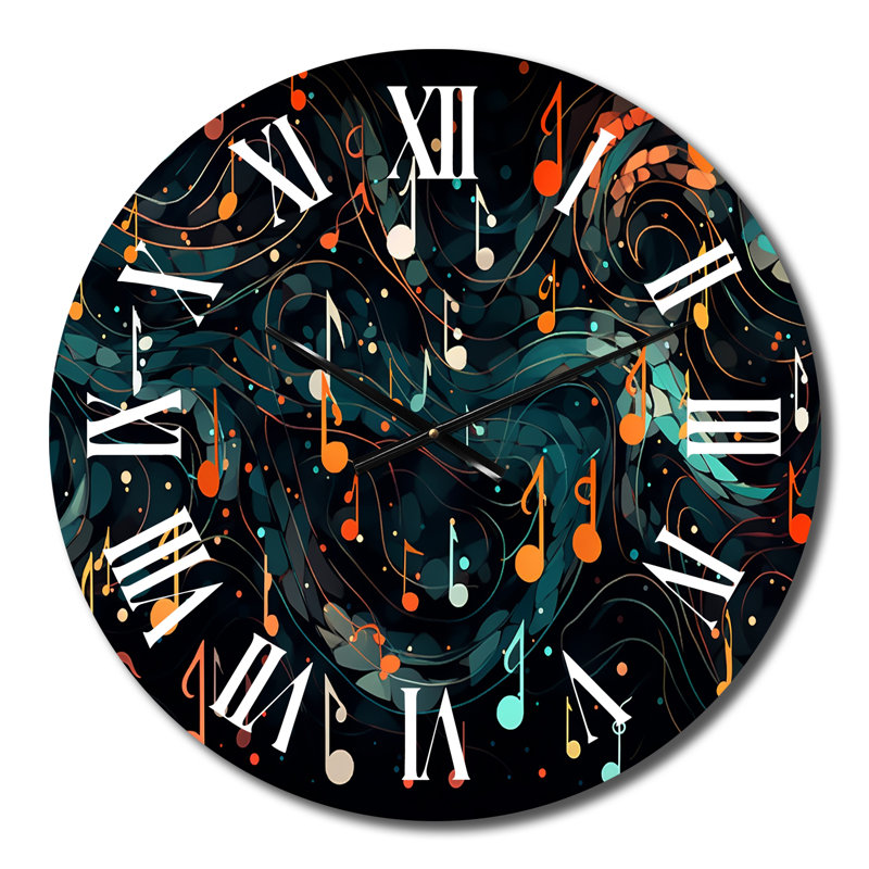 Horloge murale Waves Of Music Notes In Retro Orange and Blue III, Petit