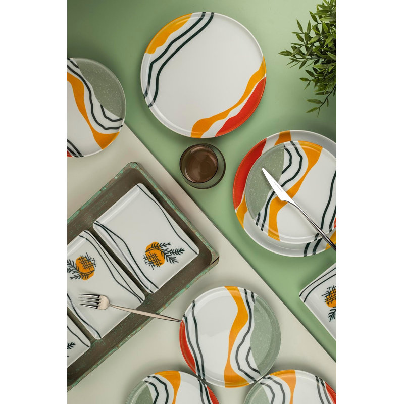 Service de table (18 pièces), Blanc / vert / rouge / orange