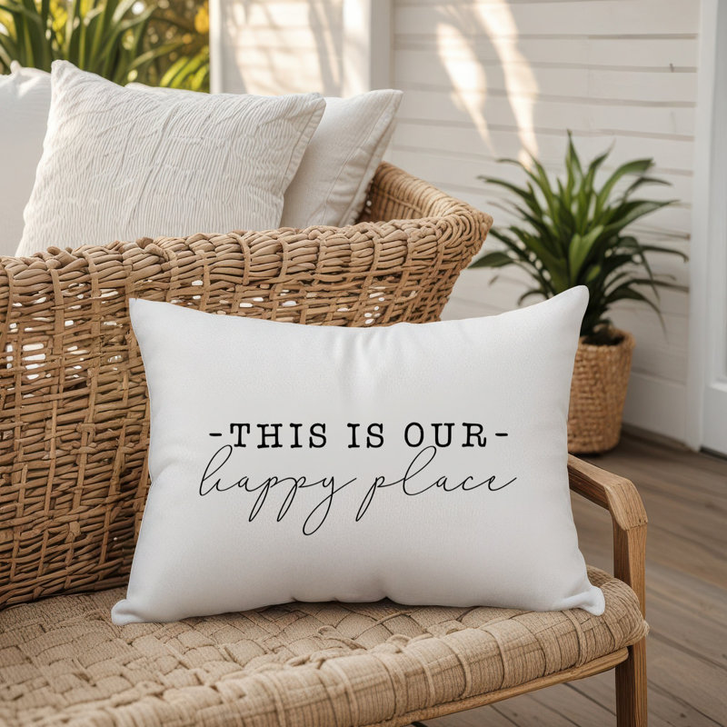  Housse de coussin rectangulaire et insert This is Our Happy Place, Blanc / noir