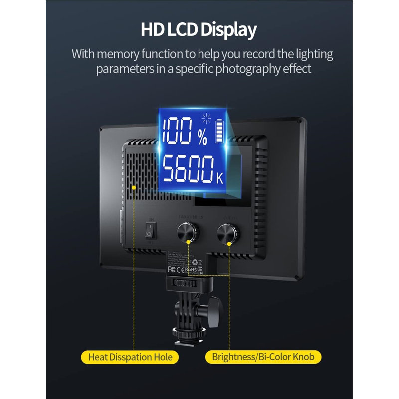 Lampe vidéo professionnelle à DEL avec batterie de 4000 mah, IRC supérieur à 95, température de couleur réglable de 3200 K à 5600 K, écran ACL pour la photographie, la diffusion en direct, les zooms et l'enregistrement vidéo