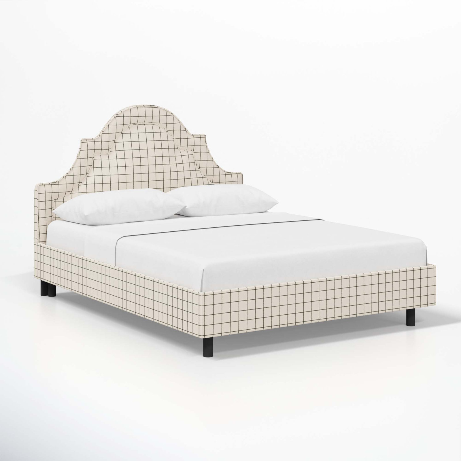 Knipe Upholstered Scalloped Bed, Full, Line Tattersall Green