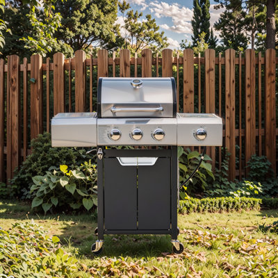 Barbecue au propane 3 brûleurs avec côté et couvercle, acier inoxydable, 287 pieds carrés Po Surface de cuisson, allumage facile, barbecue extérieur, barbecue de camping, 20,47 po Hauteur de l'emballage, housse pour barbecue