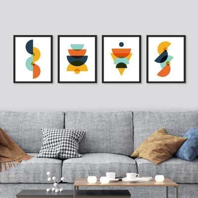 " Mid-Century Modern Vintage Bright Polygon Shapes " 4 - Pieces