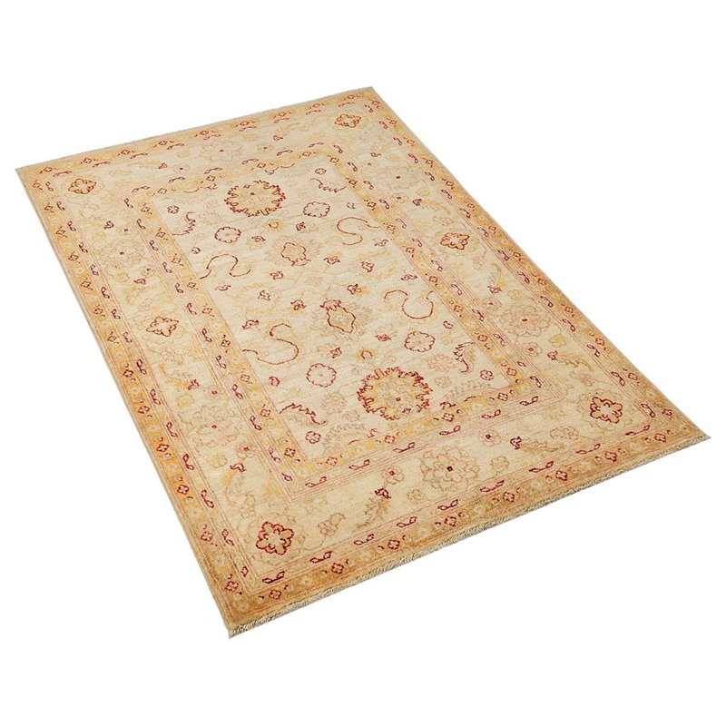 Jylène Oushak tissé à la main beige et rouge à motif floral oriental 100% laine