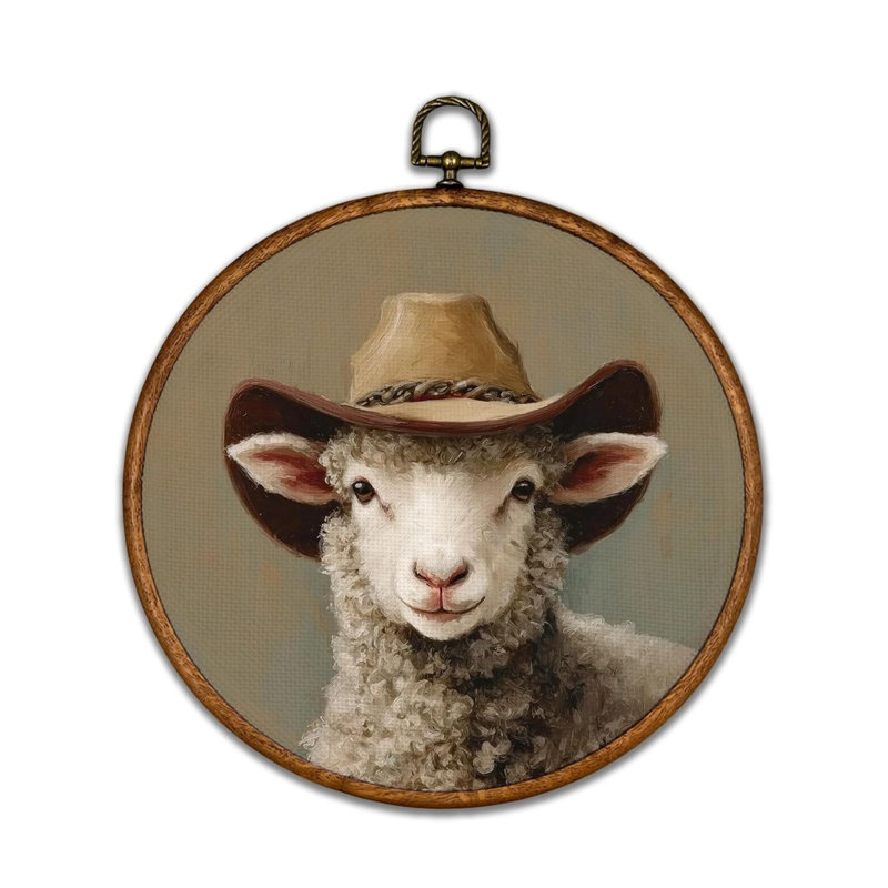 Retro Sheep Round Wall Art Canvas