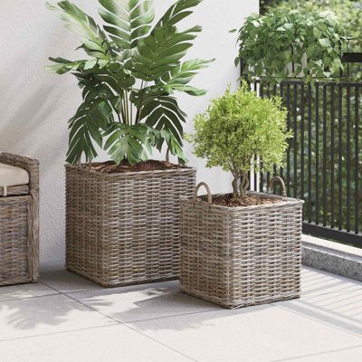 Planter Basket With Storage 2 Pcs Lacak Rattan Decor Decorative Indoor