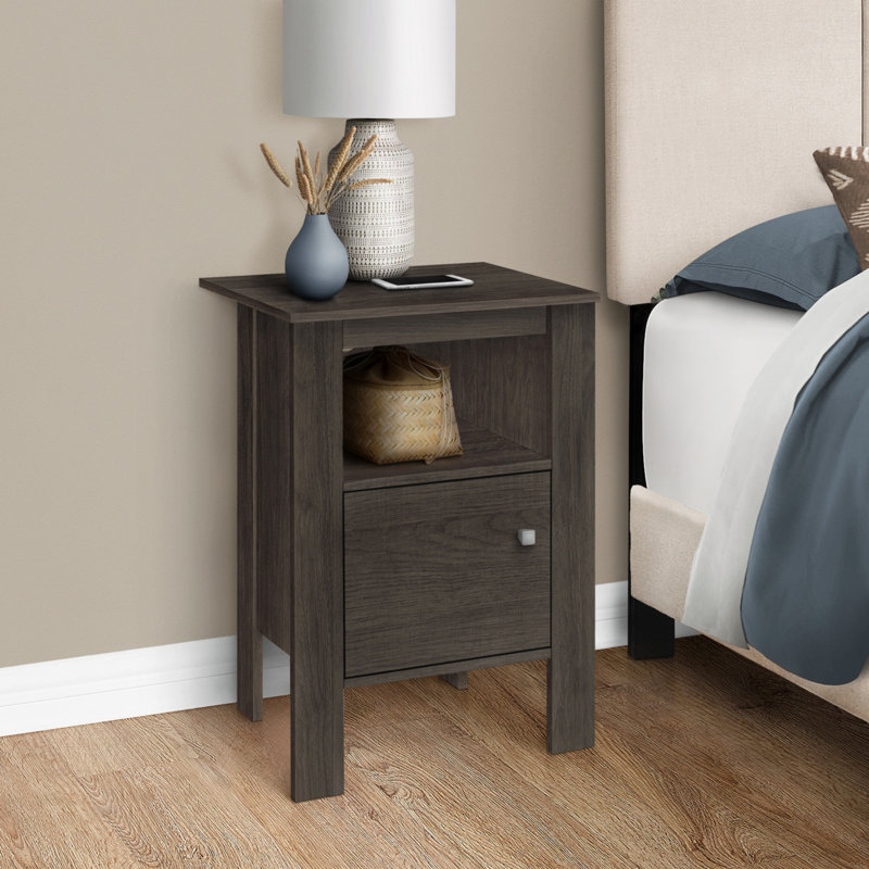 Table d'appoint, côté, bout, table de chevet, lampe, rangement, salon, chambre à coucher, stratifié brun, transitionnel