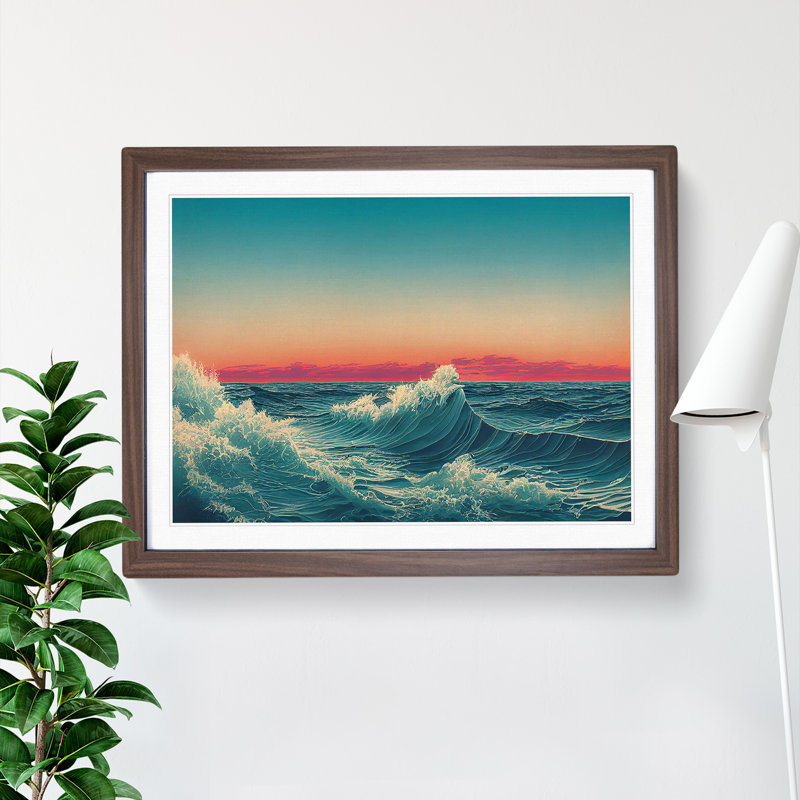XH1022-6463X Ocean Wave Sunset Vol.2 - Single Picture Frame Print, 34cm H x 46cm W x 2cm D, Walnut