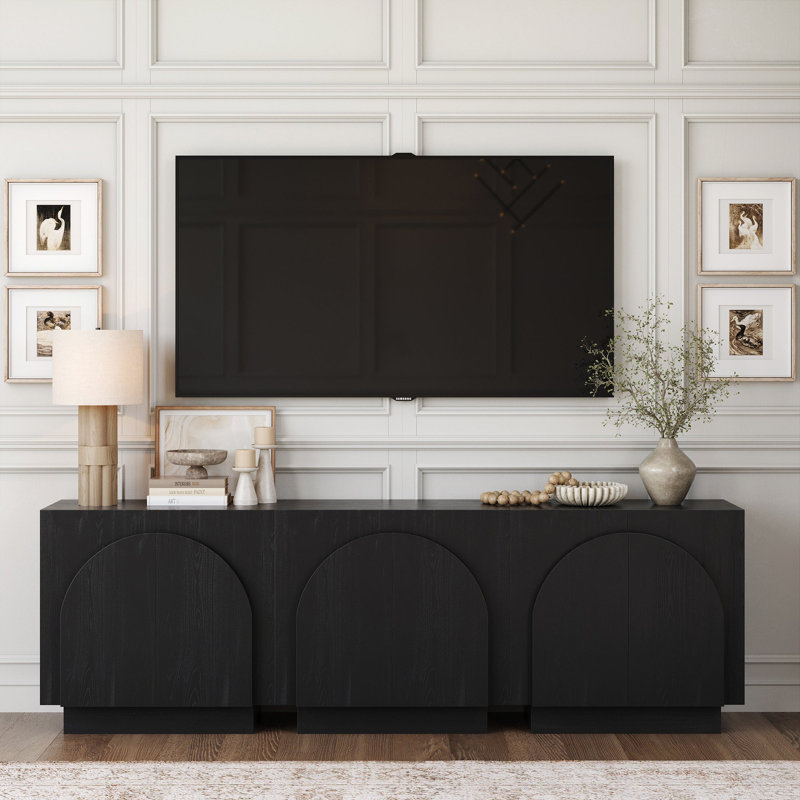Eastampton Solid Wood TV Stand 2 - Door Accent Cabinet (3-Piece Set), Black Oak