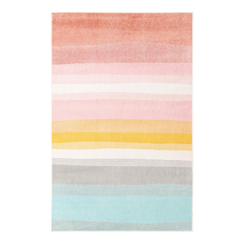 Striped Machine Woven Polypropylene Plastic Rug, Rectangle 5'3" x 8'