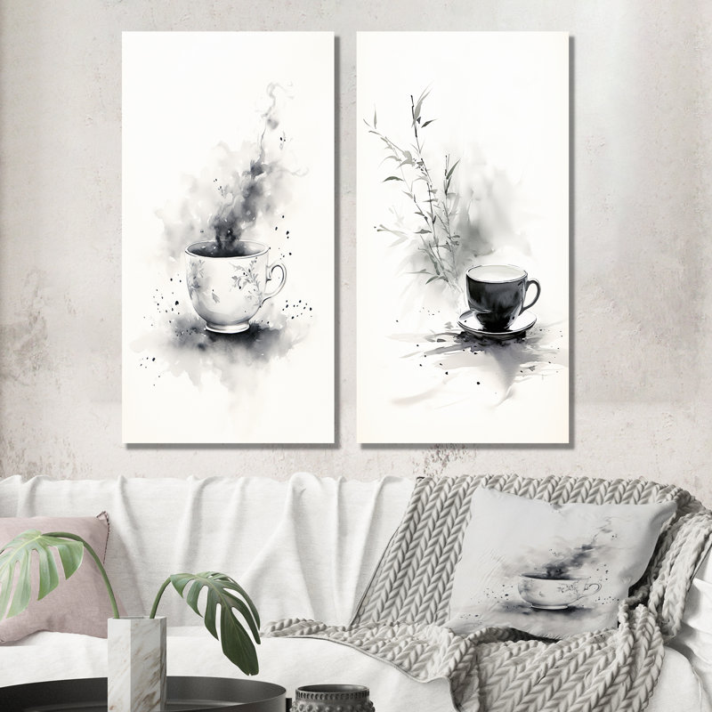 Ensemble de salon mural 2 pièces Chinese Tea Elegance I, H 28 po x l 25 po, Toile tendue