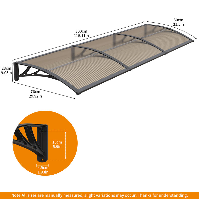 Polycarbonate Door & Window Canopy Awning, UV-Resistant Outdoor Shelter with ABS Brackets for Porch, Patio & Entrance, Rain & Snow Protection