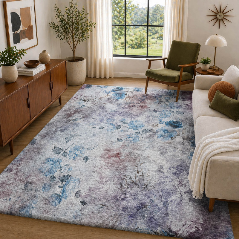 Tapis à poil long de qualité supérieure lavable à la machine ADS724, Bleu, 10 pi x 14 pi