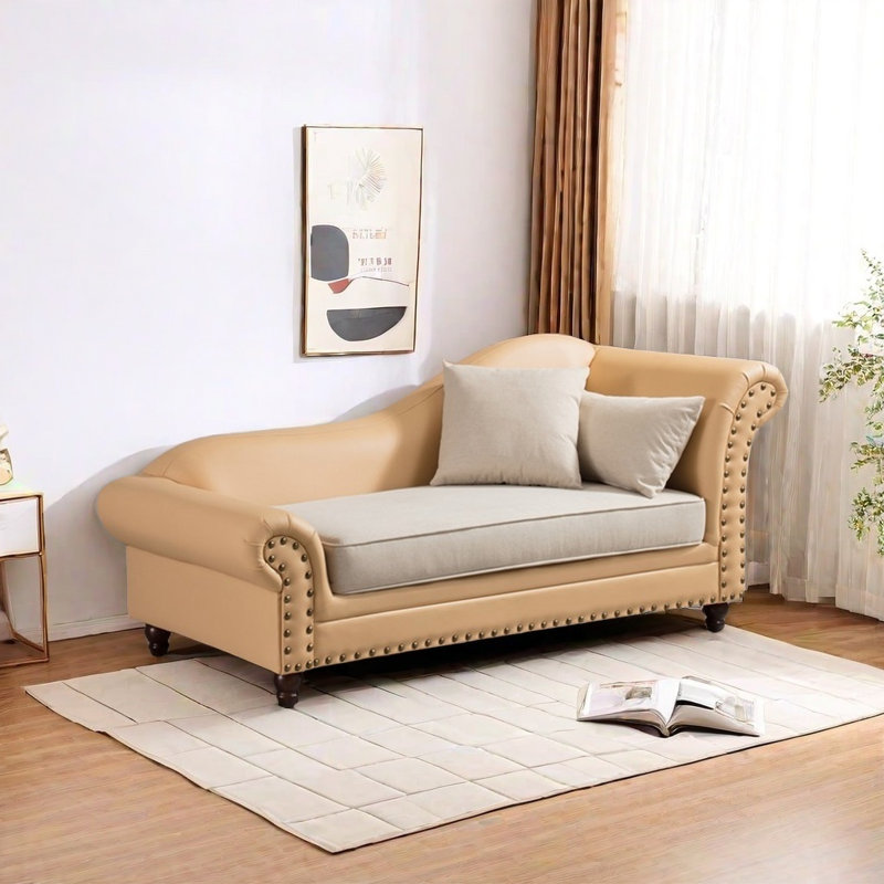Chaise Longue with  Solid Wood Frame, Tan, Right Hand Facing
