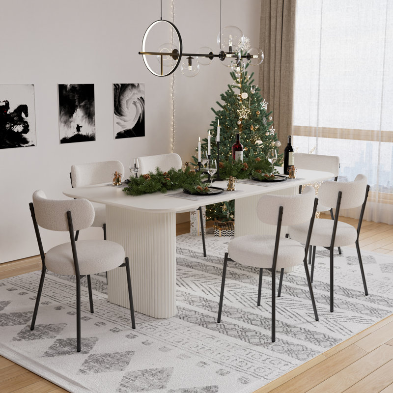 Ensemble de salle à manger rectangulaire à double piédestal avec table de salle à manger de style crème, Blanc/Noir, 7, Blanc