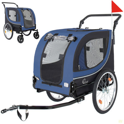 2-In-1 Bike Trailer & Pet Stroller For Dogs Up To 100Lbs– Foldable Pet Carrier Cart With Two 8'' Front Caster & 20'' Quick Release Air-Filled Wheels, Breathable Mesh And PVC Rain Cover