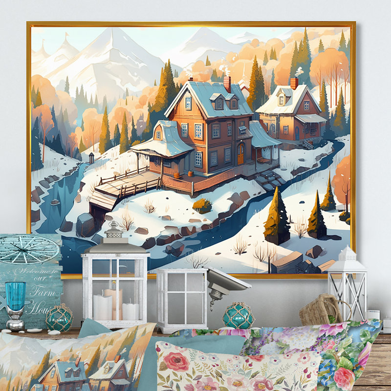 Winter Village I - Imprimé, H 12 po x l 20 po x P 1 po, Cadre flottant doré