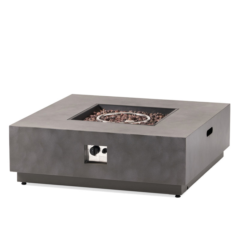 Modern Square Fire Pit, 50,000 Heat Supply, Iron Construction, 38.52" W X D 13.43" H, No Assembly, Stone Gray Fireplace With , Design, 38.52"X38.52"X13.43", Assembly Required, Gray, Propane