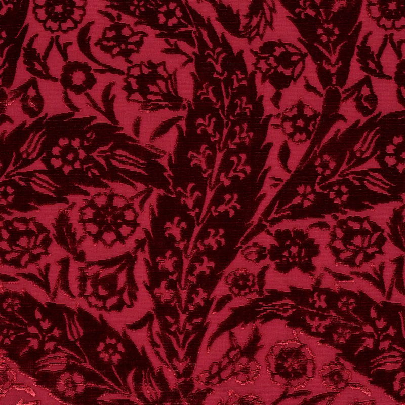 Saz Paisley Silk Velvet Fabric, Burgundy
