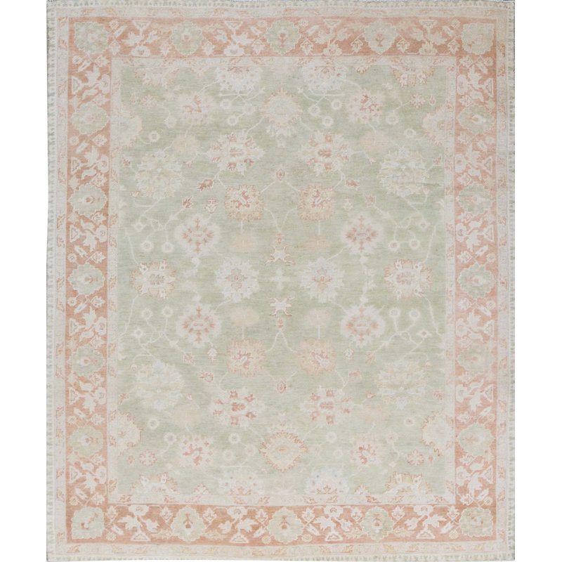 Hand-Knotted High-Quality Green and Red Area Rug