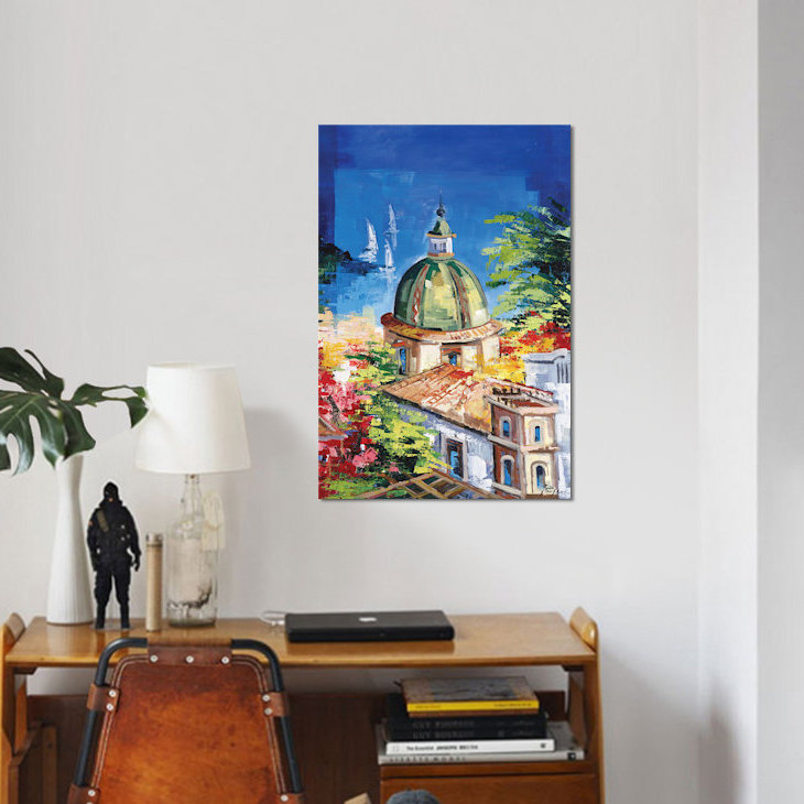 « positano », reproduction sur toile, H 18 po x l 12 po x P 1,5 po, Pas de tapis, Toile tendue