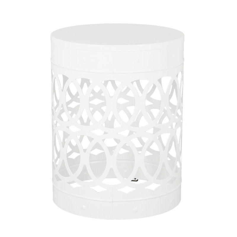 Charmante table de bout d'extérieur en métal au design moderne et durable, Blanc