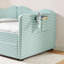 Lit de jour simple, lit de jour rembourré en vichy équipé d'un cadre de lit gigogne escamotable et d'une poche de rangement latérale, canapé-lit multifonctionnel en bois massif pour chambre d'enfant et chambre d'invités - Cyan-1383724845-1383724844