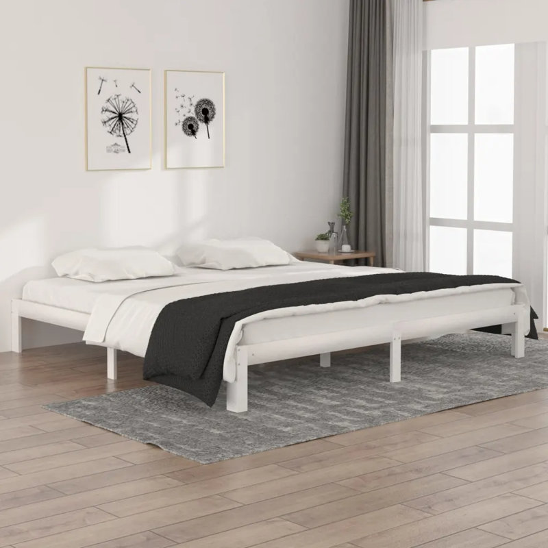 Bed Frame Solid Wood, White, Double (4'6)