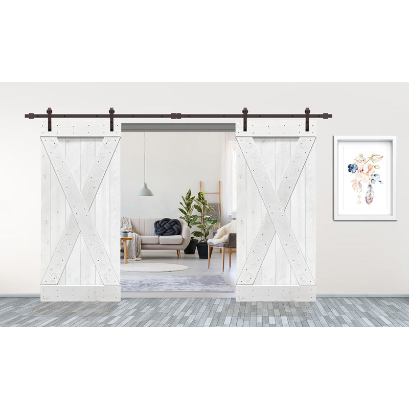 Porte de grange teintée et lambrissée peinte en métal avec trousse de quincaillerie d'installation, 36 po x 84 po, Blanc