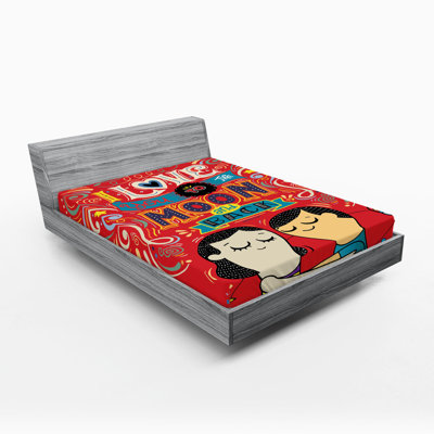 Ambesonne I Love You Fitted Sheet 2-Pack Couple Hug Oriental Red Blue