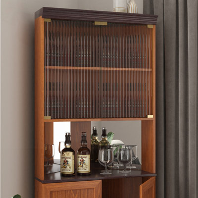 Armoire de rangement d'angle de 70,86 po de hauteur avec portes en verre et dossier en miroir